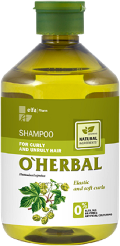 Šampón O´HERBAL 500ml pre kučeravé a zvlnené vlasy s výťažkom CHMEĽU