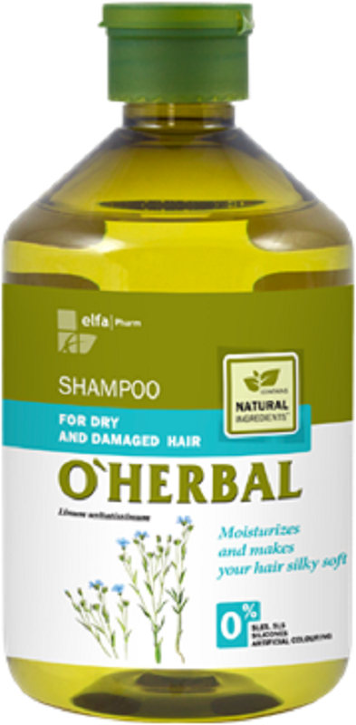 Šampón O´HERBAL 500ml pre suché a poškodené vlasy s výťažkom ĽANU